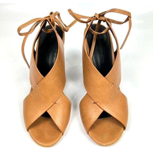 Rebecca Minkoff Tan Eden Sz 6 Leather Criss Cross Curved Wedge Sandals - Picture 4 of 8